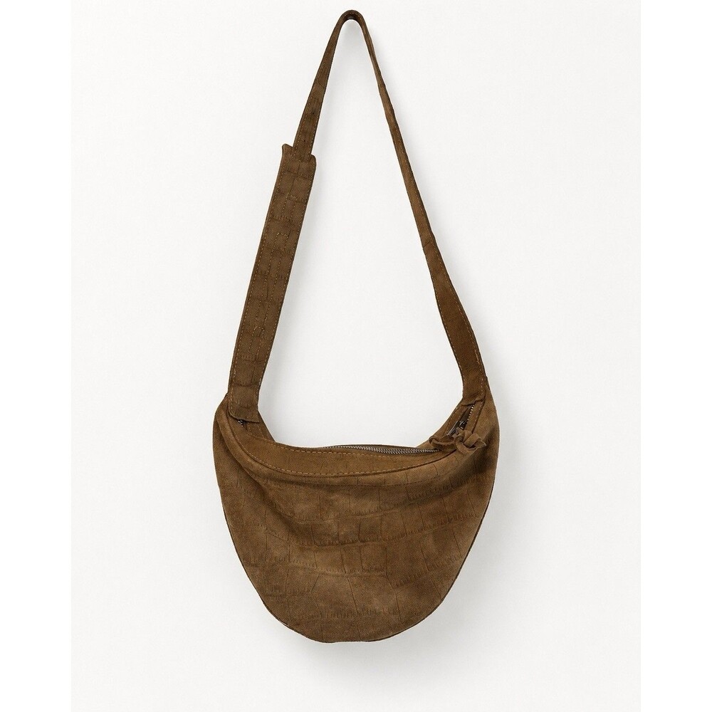 ZARA Brown Suede Croc Embossed Hobo Shoulder Bag Y2K Crescent Handbag